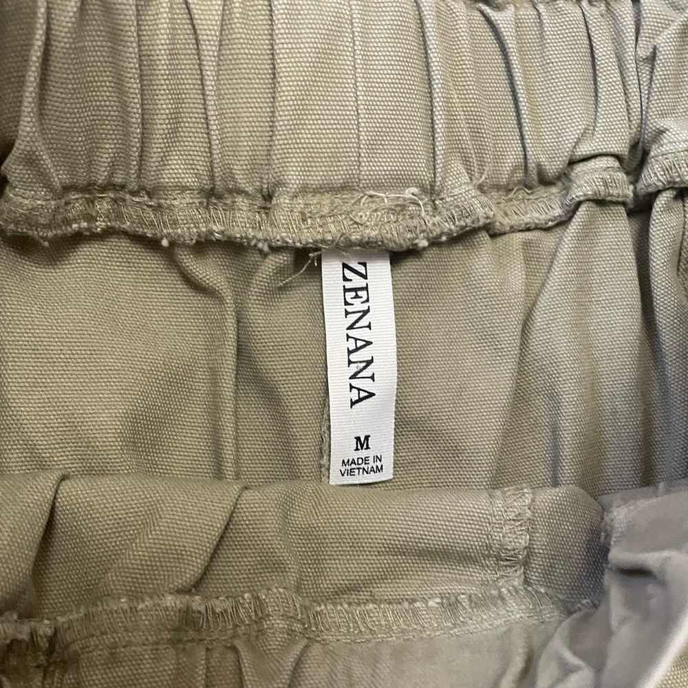 Zenana Olive Green Wide Leg 100% Cotton Pants Medium Boho Granolachic Butter Mom - Picture 4 of 6